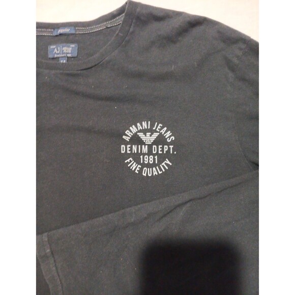 Armani Jeans Mens T-Shirt Size XL Black Long Sleeve Crew Neck 100% Cotton - Picture 2 of 5
